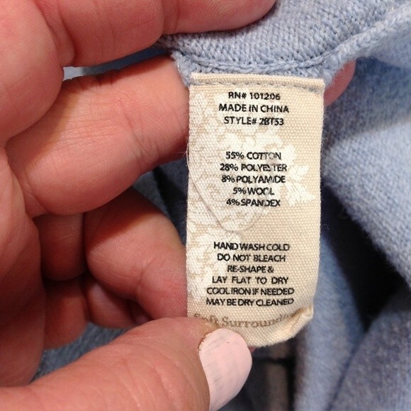 SOFT SURROUNDINGS Small Kalie Sweater Tunic Wool Cotton Light Blue Tulip Hem - Picture 8 of 8